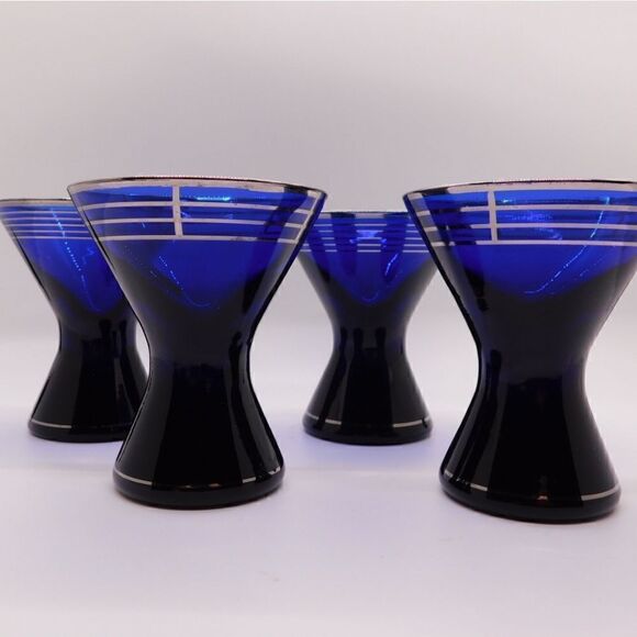 Vintage Cobalt Blue Art Deco Style Glasses - Picture 1 of 3